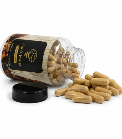 McMyco Lion's Mane Capsules Closeup retail packaging