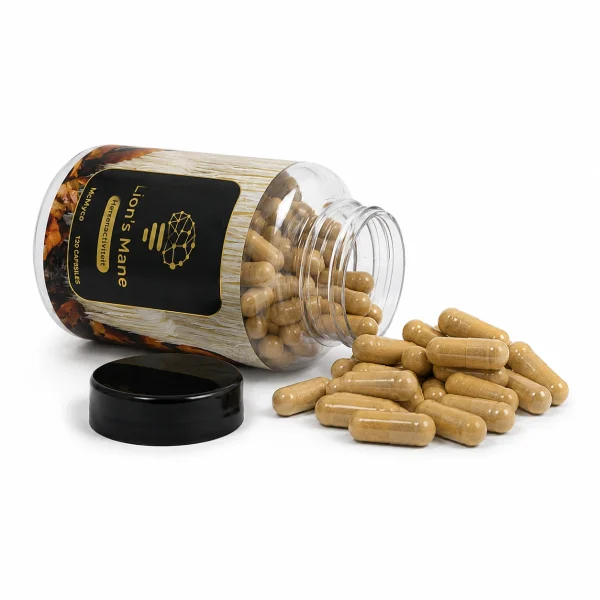 McMyco Lion's Mane Capsules Closeup retail packaging