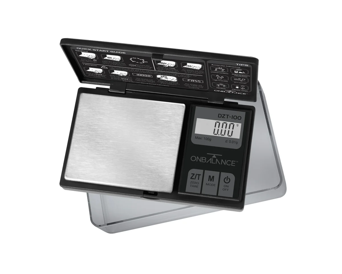 DZT_100_BK_open_300dpi_1200x On Balance DZT-100-BK Large Tray Miniscale 100g x 0.01g – Digital Precision Scale - Image 1