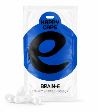 Brain-E Happy Caps energy and concentration capsules product packaging