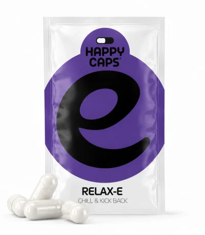 Relax-E Happy Caps chill and kick back capsules product packaging