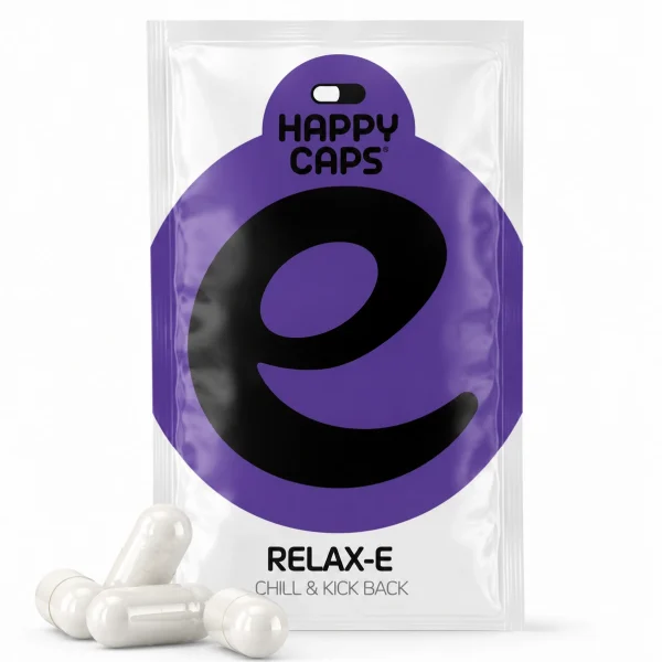 Relax-E Happy Caps chill and kick back capsules product packaging