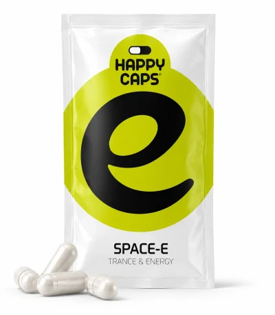 Space-E Happy Caps trance and energy capsules product packaging