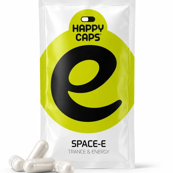 Space-E Happy Caps trance and energy capsules product packaging
