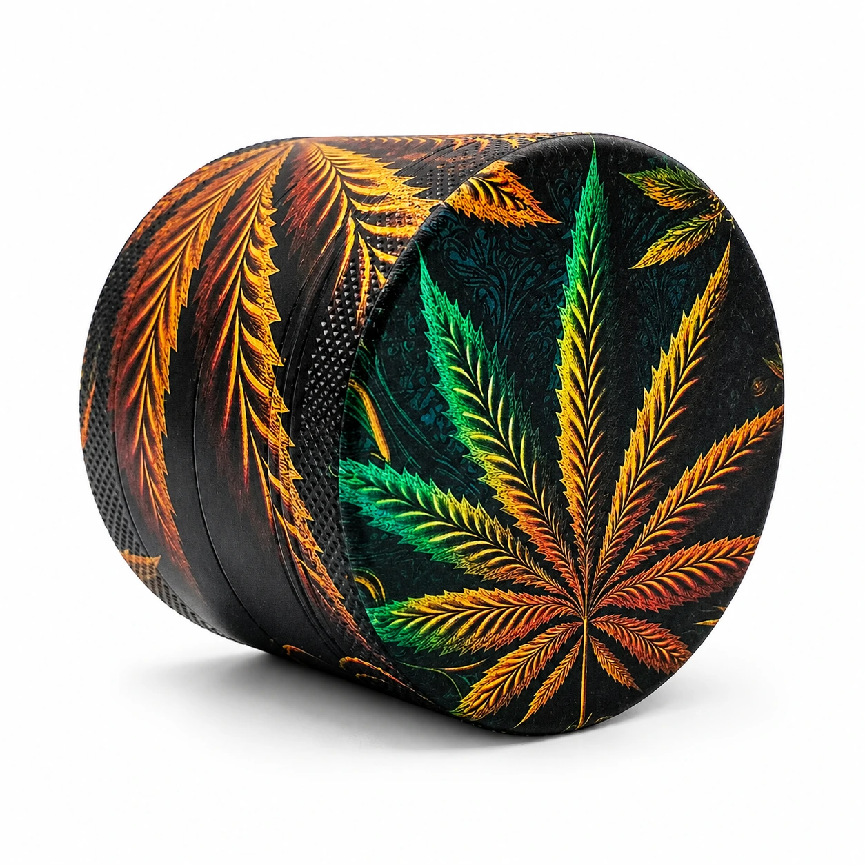 grinder-4-parts-xl-cannabis-leaf-2-55mm-psychedelic-series Cannabis Leaf 2 4-Part XL Aluminium Grinder – Psychedelic Series (55mm) - Image 1